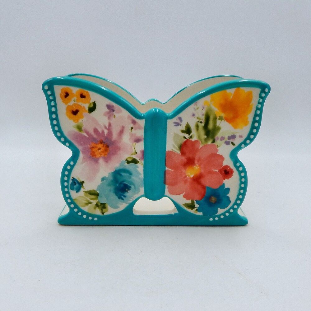 Pioneer Woman Butterfly Stoneware Breezy Blossom Napkin Holder Flowers Country